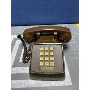 1985 Pacific Bell Vintage Telephone Touch Tone Push Button Brown Desk Phone
